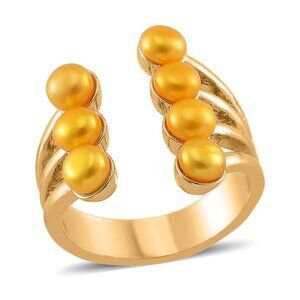 Women's Golden Color Freshwater Pearl Open Band Ring in Goldtone Size 7 or 8